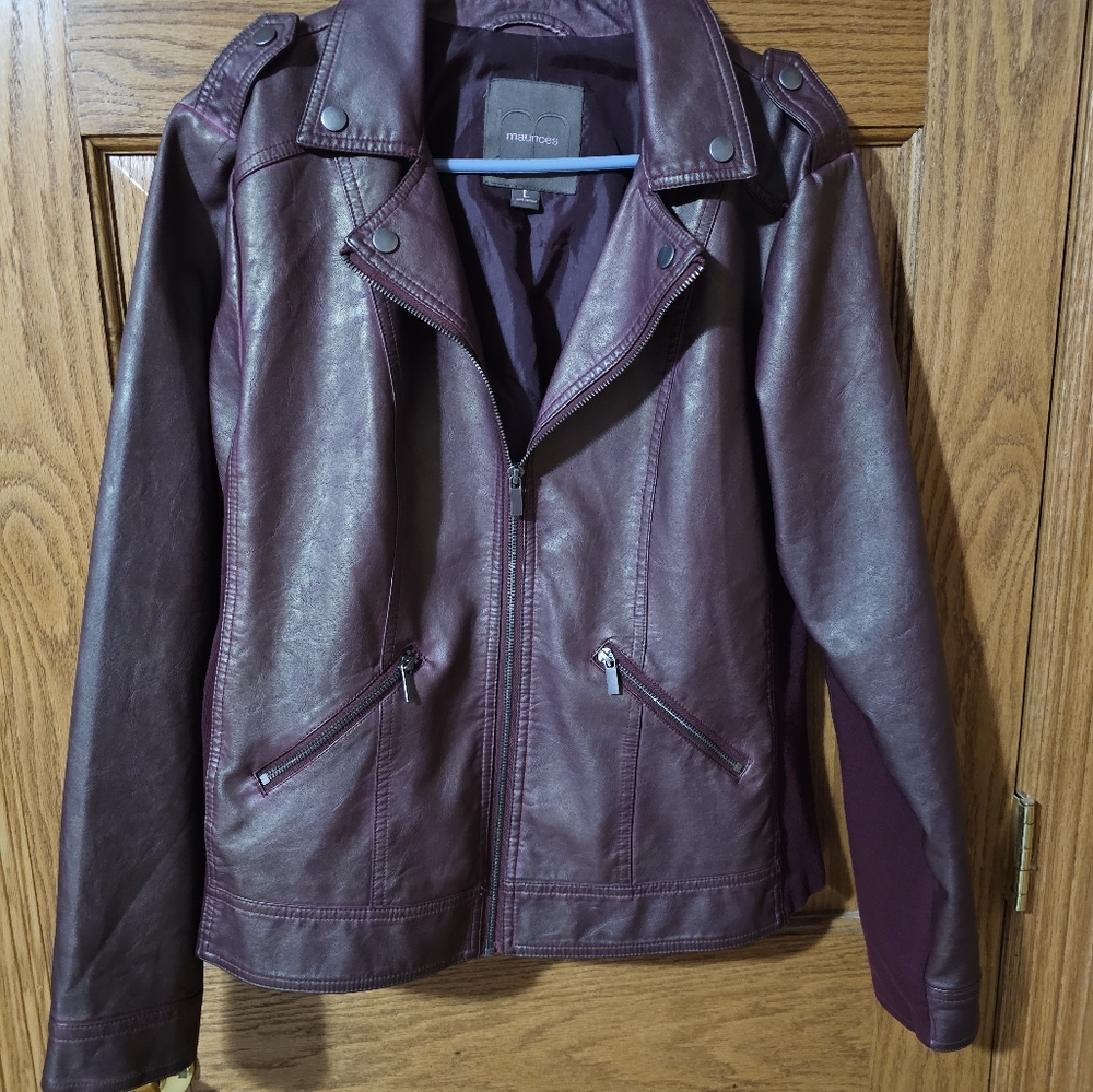 Women's Burgundy Faux Leather Biker Jacket